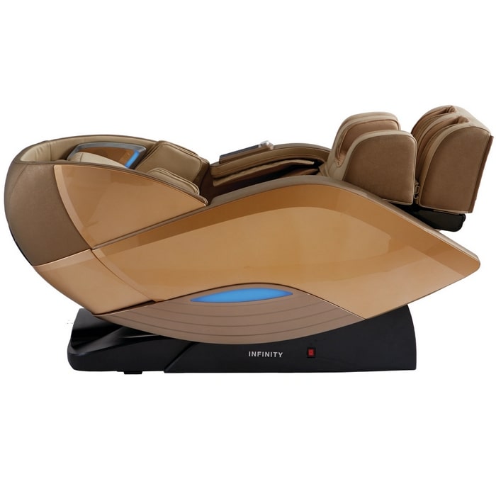 Infinity Dynasty 4D Massage Chair in Gold & Tan Reclined Position