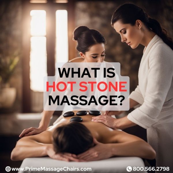 Hot stone massage being performed on a female laying on a table.