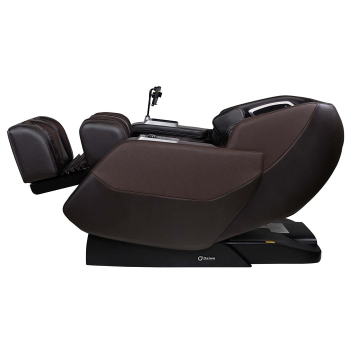 Daiwa Hubble Plus 4D Massage Chair in Chocolate zero gravity position with legrest extended.