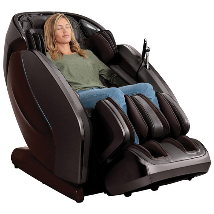 Kyota Hatsumei M900AI 4D Massage Chair in Brown with woman sitting