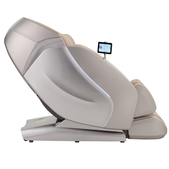 Kyota Hatsumei M900AI 4D Massage Chair in Gray/Tan side view.