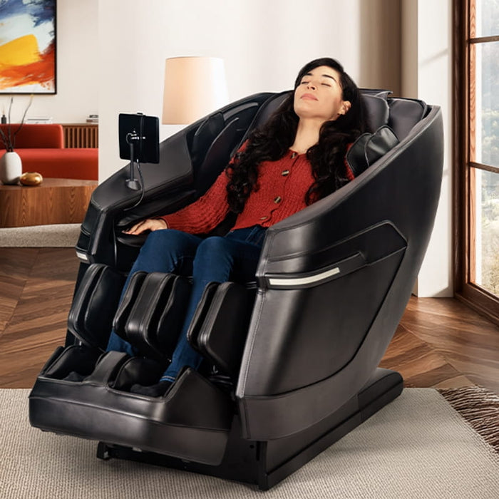 Kyota Zenyu M338 Massage Chair with woman relaxing.