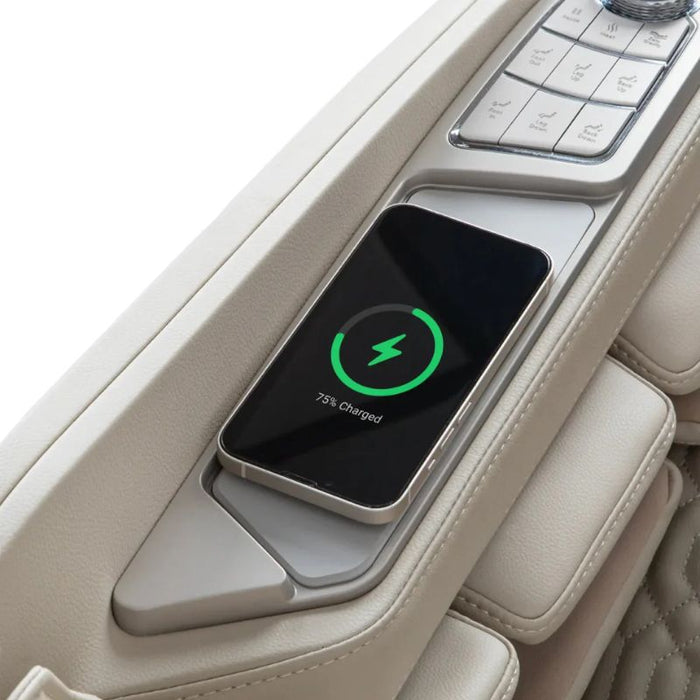 Osaki Apex Duo 5D + 4D Massage Chair In Taupe wireless charging pad.