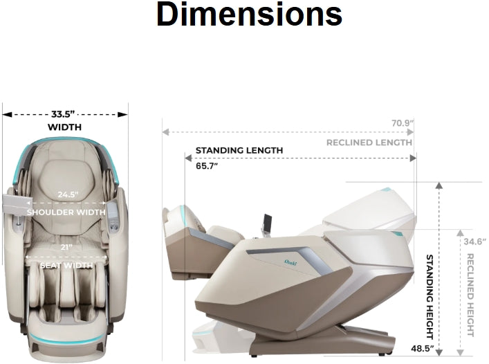 Osaki Apex Duo 5D + 4D Massage Chair Dimensions.