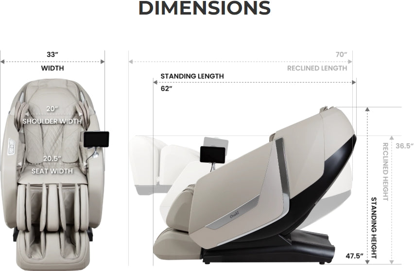 Osaki Kairos Duo 5D+4D Massage Chair Dimensions