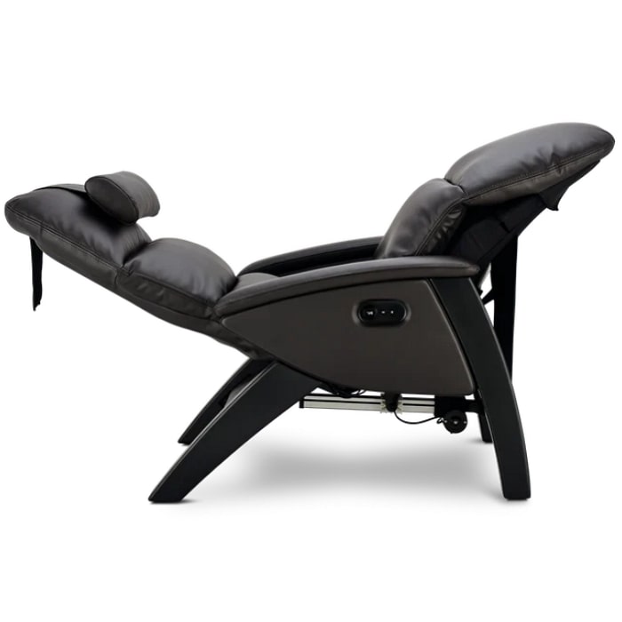 Svago Lite 2 Zero Gravity Recliner in Brown/Black reclined position.