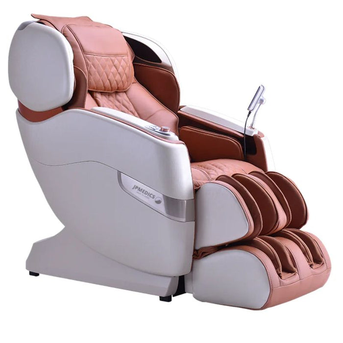 JPMedics Kumo 4D Massage Chair in stone white/copper color in semi side view angled