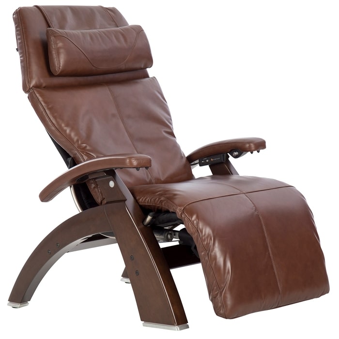 Human Touch Perfec Chair PC-610 with  Oak Premium Leather and Dark Walnut Base.