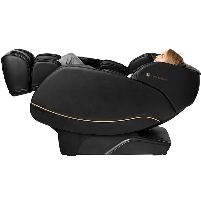 Inner Balance Jin 2.0 Massage Chair in Black with Woman Lying Down