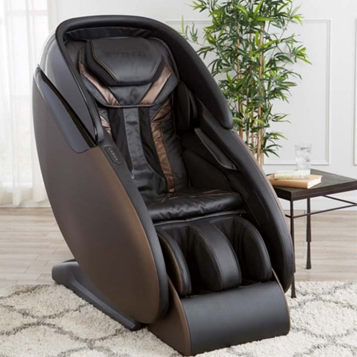 Kyota Kaizen M680 Massage Chair in Brown with Bamboo Tree Background