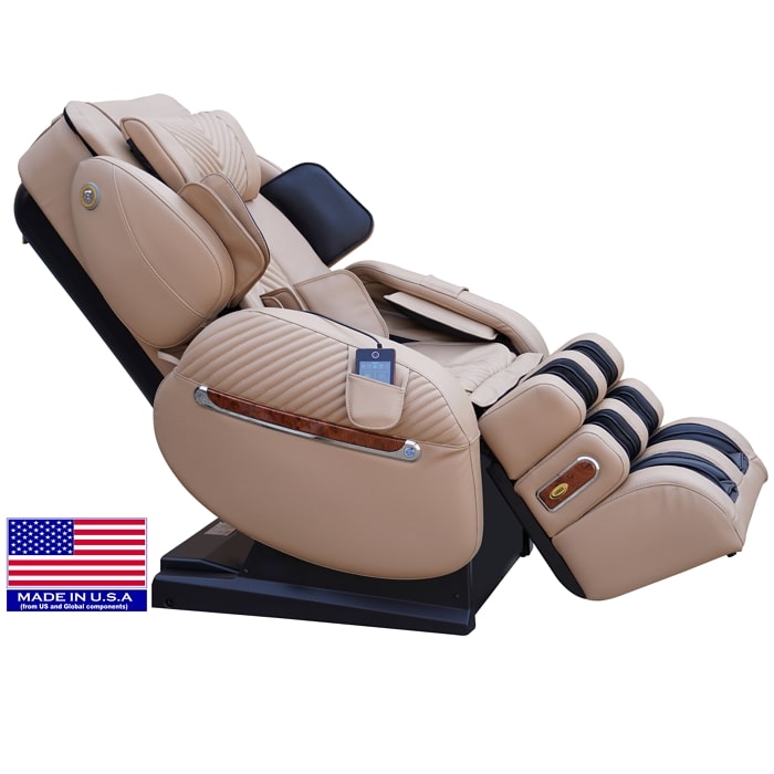 Luraco i9 Max Plus Billionaire Edition Medical Massage Chair in Cream color side view semi-reclined.
