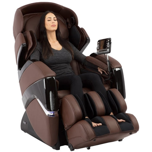 Osaki OS-3D Pro Cyber Massage Chair in Brown with Woman Sitting