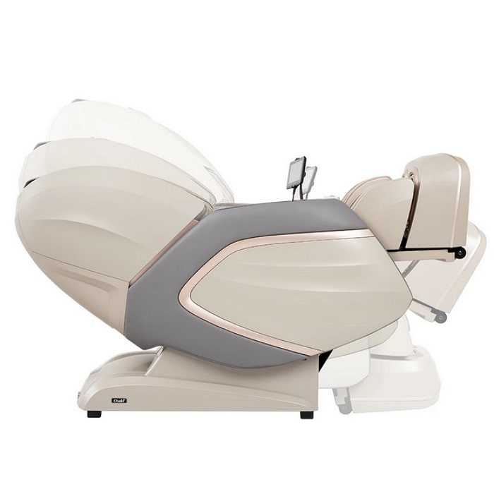 Osaki OS Pro 4D Emperor Massage Chair in Taupe & Grey Reclined Position