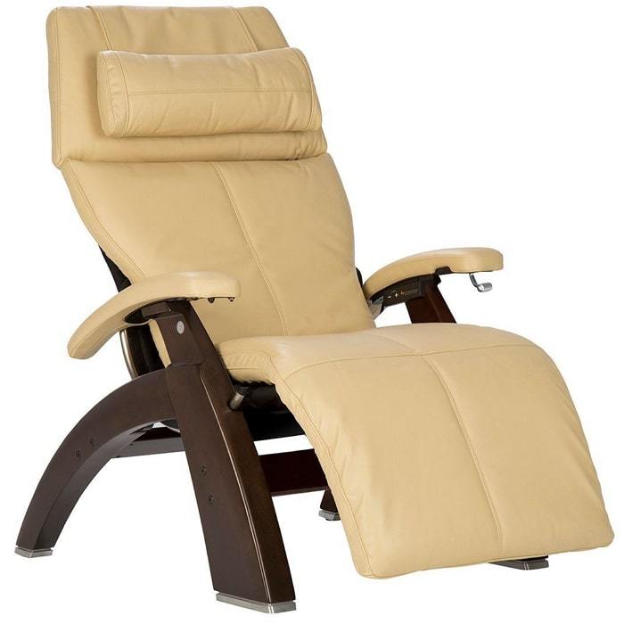 Human Touch Perfect Chair PC-420 with Ivory Premium Leather & Dark Walnut base.