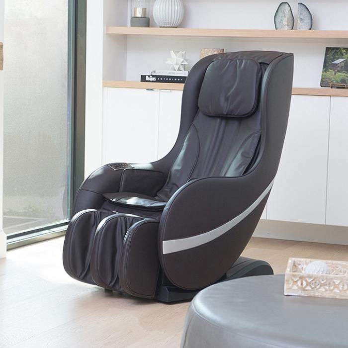 Positive Posture Sol Massage Chair in black semi side view angle inside a room