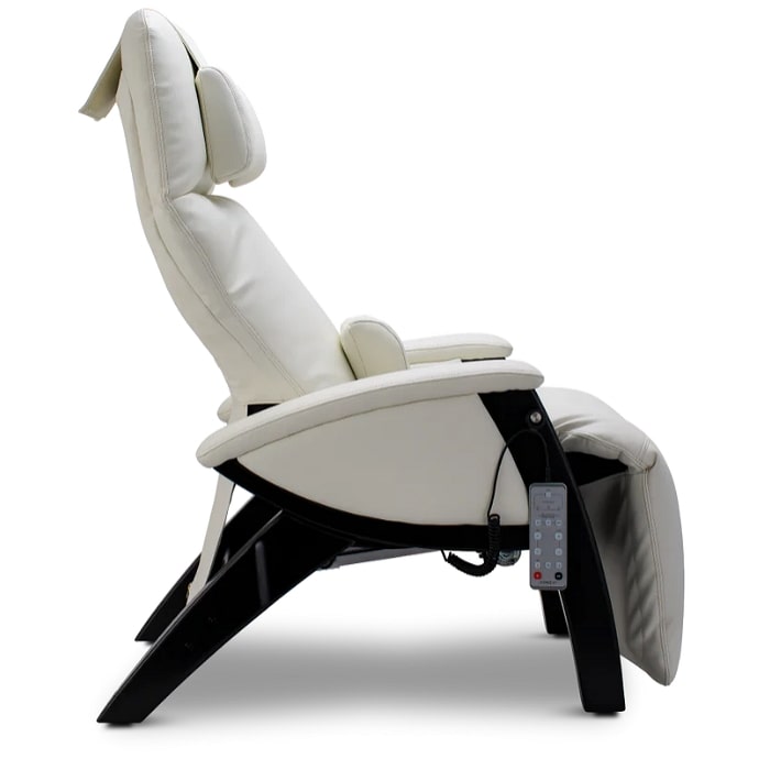 Svago SV-395 ZGR Plus Zero Gravity Recliner in Snowfall black base side view.