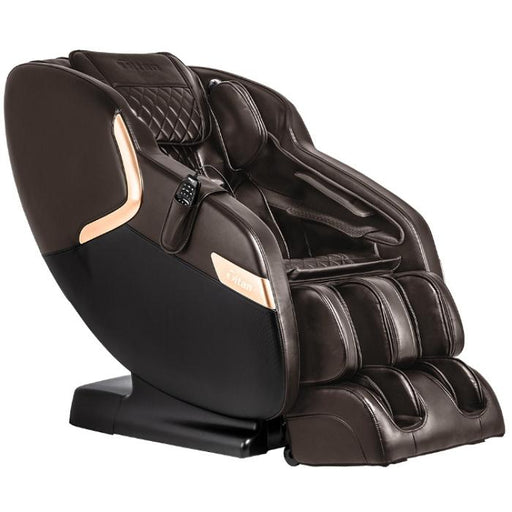 Titan Luca V Massage Chair in brown angled view facing right in white background